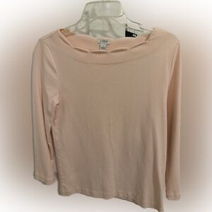 J. Crew blush scalloped quarter Sleeve 100% cotton Top